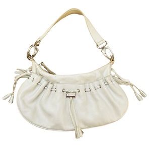 Via Spiga White Leather Purse with Silver Tone Details and Tassel